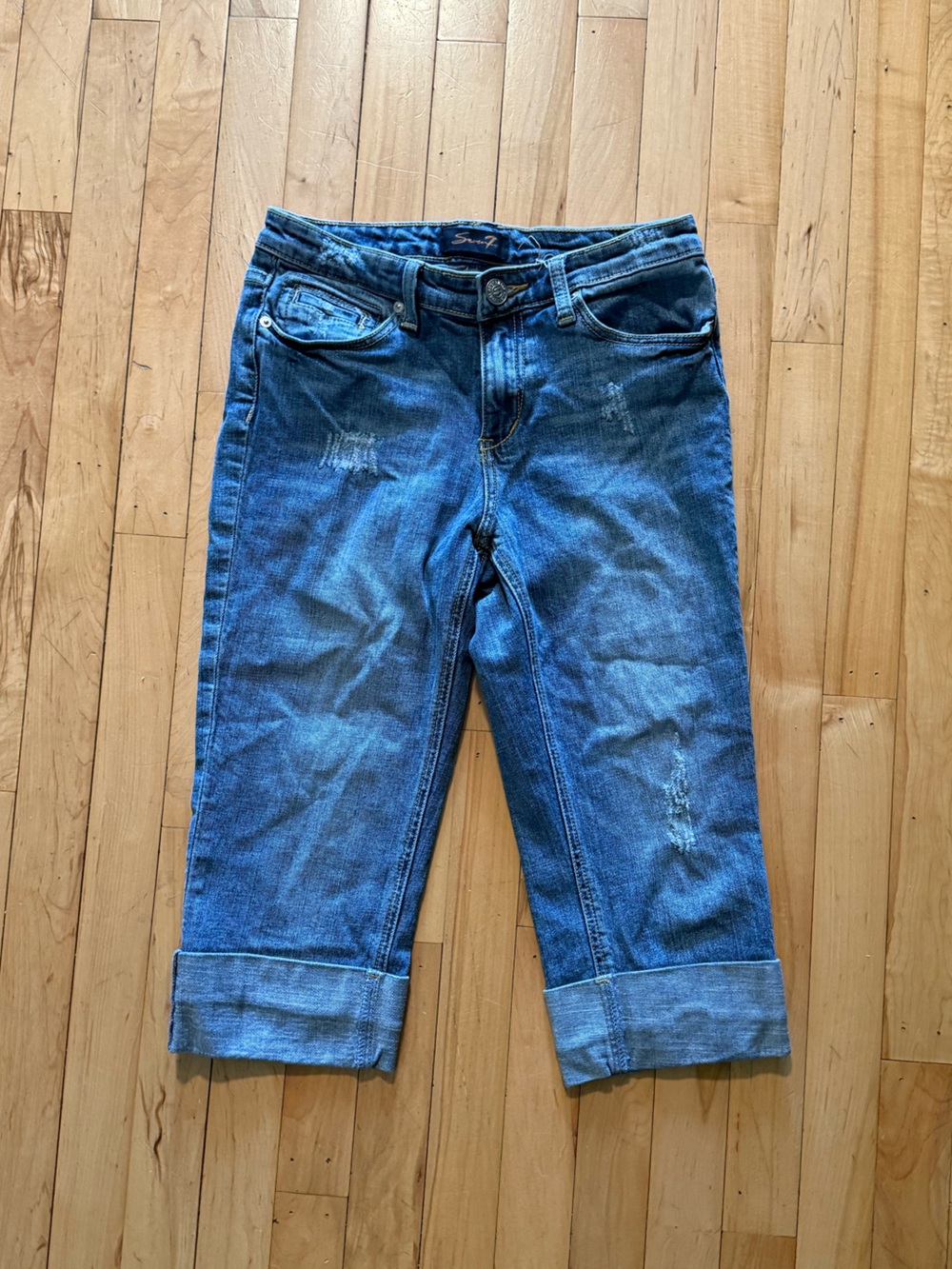 Seven7 Blue Cropped Ankle Jeans with Rolled Cuffs